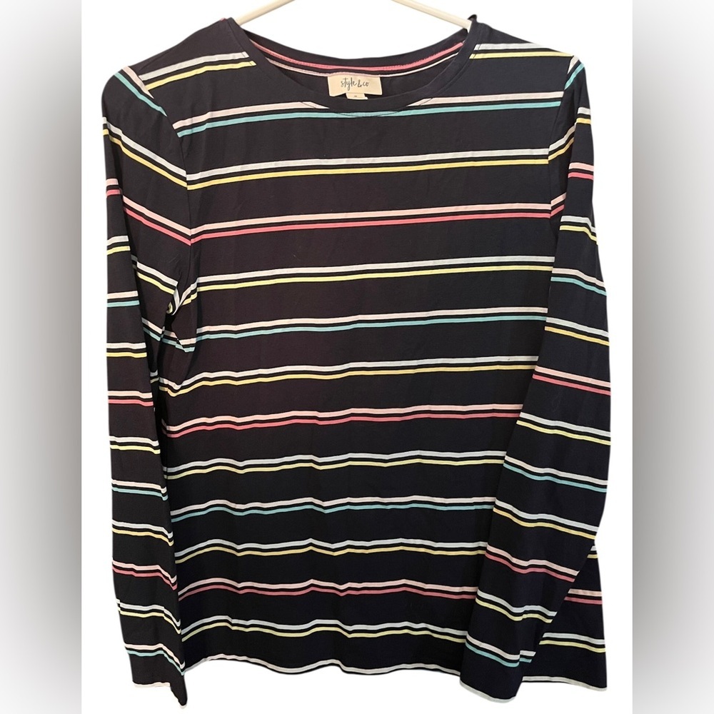 Style & Co. Multicolor Striped Long Sleeve Top Medium